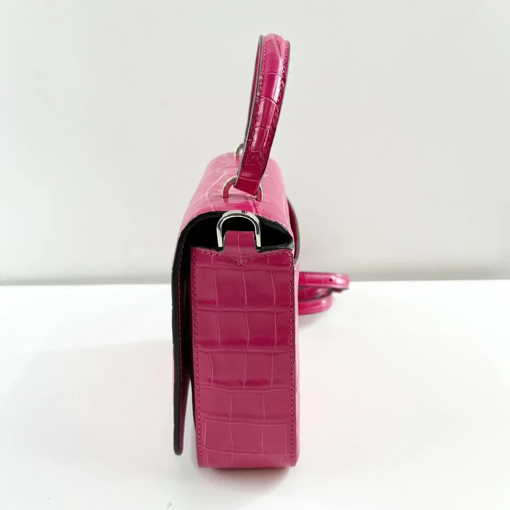 Kate Spade Staci Croc Embossed Mini Top Handle Crossbody Bag Purse Pink - Picture 4 of 9